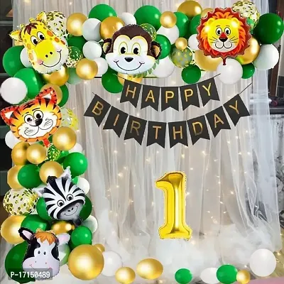 GROOVY DUDZ Birthday Decoration Items For Boys -64Pcs Jungle Theme Decoration - 1st Birthday Party Decorations,Birthday Decorations kit for Boys 1st birthday/Baby Birthday Decoration Items kit 1 Year