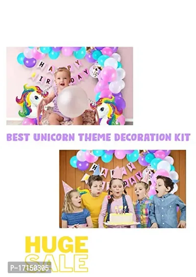 GROOVY DUDZ Unicorn Theme Birthday Decorations Combo Set- 50Pcs Kit with Happy Birthday Bunting, Head Foil, Metallic Balloons - Happy Birthday Decoration Kit for Girls / Unicorn Birthday Decorations-thumb4