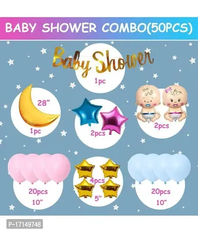 GROOVY DUDZ Baby Shower Letter Foil Banner, Latex, Star Foil Balloon with Moon Foil Balloon Baby Shower Decorations Item Combo Set For Maternity, Pregnancy Photoshoot Material Items Supplies - 50Pcs-thumb2