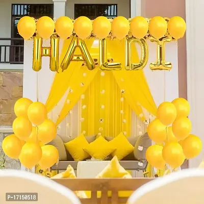 Haldi Ceremony Decoration,Haldi Ceremony Decoration Kit,1 Set Haldi Foil Balloon And 25 Yellow Balloon Combo Bachelorette Bridal Shower Party (Pack of 26)-thumb0