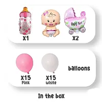 GROOVY DUDZ Its A Girl Baby Welcome Bottle,1 Printed Foil,2 Pram Pattern Foil Balloons,15 Pink,White Pastel Balloons For Kids Birthday Party Theme Decoration Kit-34 Pcs-thumb1