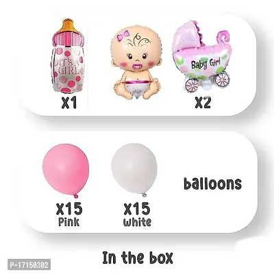 GROOVY DUDZ Its A Girl Baby Welcome Bottle,1 Printed Foil,2 Pram Pattern Foil Balloons,15 Pink,White Pastel Balloons For Kids Birthday Party Theme Decoration Kit-34 Pcs-thumb2