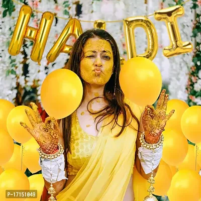 Haldi Ceremony Decoration,Haldi Ceremony Decoration Kit,1 Set Haldi Foil Balloon And 47 Yellow white Balloon Combo Bachelorette Bridal Shower Party (Pack of 47)-thumb4