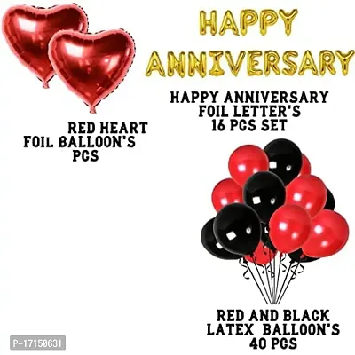 Happy Anniversary Decoration Kit For Home -58 Items Black Red Combo Set, Balloons, Foil Balloons-thumb2