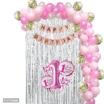 GROOVY DUDZ 1st Birthday Decoration For Girls, Baby Girl With Banner, Fringe Curtain, Pink 60PCS Balloon,5PCS Confetti Balloon,5PCS Foil Balloon  16 Balloon