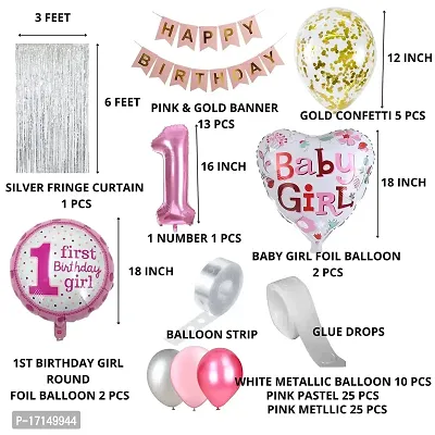 GROOVY DUDZ 1st Birthday Decoration For Girls, Baby Girl With Banner, Fringe Curtain, Pink 60PCS Balloon,5PCS Confetti Balloon,5PCS Foil Balloon  16 Balloon-thumb2