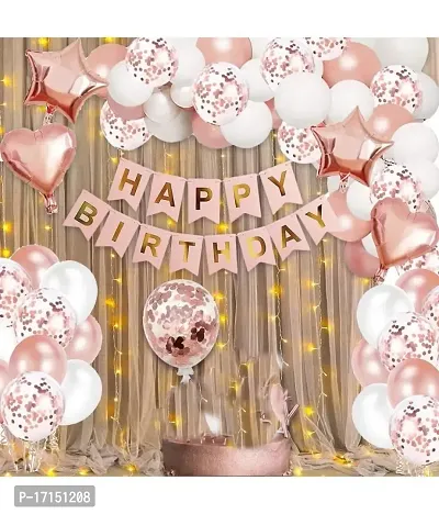 GROOVY DUDZ Happy birthday decoration items for girl,boy combo, SetPcs Balloon Garland Kit - 50pcs -Rose Gold Balloons, Confetti Ballon, Heart  Star Foil Balloons For Birthday Decoration