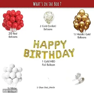 GROOVY DUDZ 55pcs Happy birthday decoration items for girl,boy combo, Red  Gold color set balloons kit for girls,boys, confetti balloon, foil balloons, Red  Gold birthday decorations-thumb2