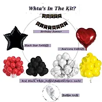 GROOVY DUDZ Mickey Mouse Theme 1st Birthday Decoration Items Kit Combo for Girls Boys Kids Black Red Metallic Balloons Happy Birthday Banner Balloon Arch Foil Star Heart(Set of 98pcs)-thumb1