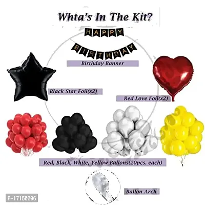 GROOVY DUDZ Mickey Mouse Theme 1st Birthday Decoration Items Kit Combo for Girls Boys Kids Black Red Metallic Balloons Happy Birthday Banner Balloon Arch Foil Star Heart(Set of 98pcs)-thumb2