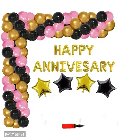 Happy Anniversary Decoration Kit For Home -55 Items Black pink Gold Combo Set, Balloons, Foil Balloons