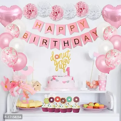 GROOVY DUDZ Pink Happy Birthday Decoration Kit for Girls 30pcs Combo Set Girls Birthday Decoration Items / Kids Birthday Decoration Items