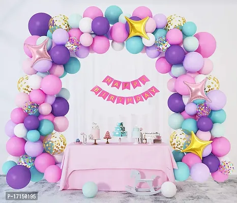 GROOVY DUDZ Unicorn Theme Birthday Decorations Combo Set- 52Pcs Kit with Happy Birthday Bunting, 40 Metallic Balloons - Happy Birthday Decoration Kit for Girls / Unicorn Birthday Decorations