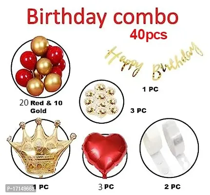 GROOVY DUDZ 40pcs Happy birthday decoration items for girl,boy combo, Red  Gold color set balloons kit for girls,boys, confetti balloon, foil balloons, Red  Gold birthday decorations-thumb2