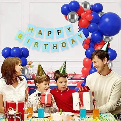 GROOVY DUDZ Happy Birthday Decoration Items - 63Pcs Happy Birthday Decoration Kit | Birthday Decoration Items For Boy | Blue and Red Balloons For Decoration | Blue Happy Birthday Banner-thumb3