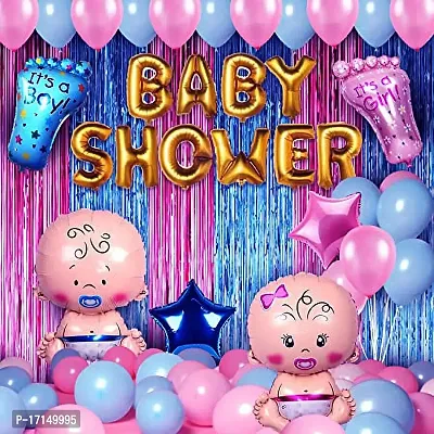 GROOVY DUDZ Baby Shower Combo Decorations Set-50Pcs Baby Shower Balloon, Latex, Star Foil Balloon, Baby with Foil Curtain for Maternity, Pregnancy Photoshoot Material Items Supplies