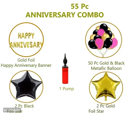 Happy Anniversary Decoration Kit For Home -55 Items Black pink Gold Combo Set, Balloons, Foil Balloons-thumb2