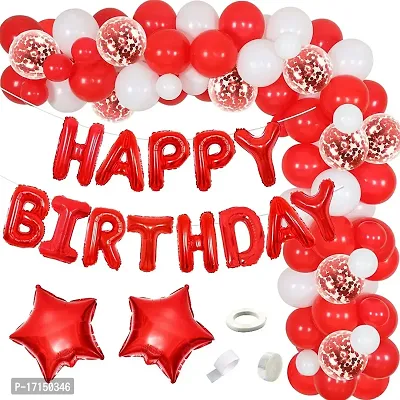 GROOVY DUDZ Happy birthday decoration items for girl,boy combo, Red  WHITE color set 40pcs balloons kit for girls,boys, confetti balloon, foil balloons, Red  Gold birthday decorations