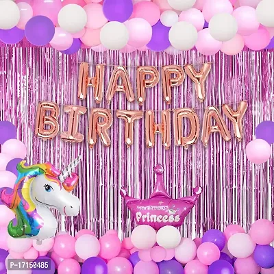 GROOVY DUDZ Unicorn Theme Birthday Decorations Combo Set- 34Pcs Kit with Happy Birthday pink foil, Head Foil, Metallic Balloons - Happy Birthday Decoration Kit for Girls / Unicorn Birthday Decorations