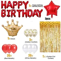 GROOVY DUDZ Golden and Red Happy Birthday Decoration Combo Kit with Banner, Balloons, Foil Curtain, Crown Foil 48pcs kit for Birthday Decoration-thumb1