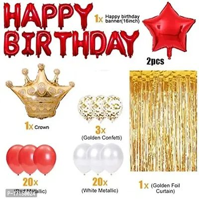 GROOVY DUDZ Golden and Red Happy Birthday Decoration Combo Kit with Banner, Balloons, Foil Curtain, Crown Foil 48pcs kit for Birthday Decoration-thumb2