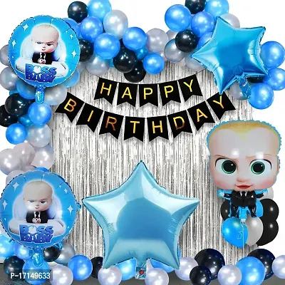 GROOVY DUDZ Boss Baby Birthday Party ? Combo Pack of 60 Balloons  Happy Birthday Banner | Boss Baby Foil Balloons,Boss Baby Theme Balloon