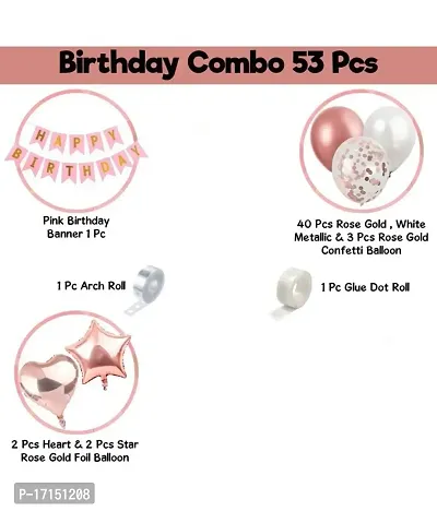 GROOVY DUDZ Happy birthday decoration items for girl,boy combo, SetPcs Balloon Garland Kit - 50pcs -Rose Gold Balloons, Confetti Ballon, Heart  Star Foil Balloons For Birthday Decoration-thumb2