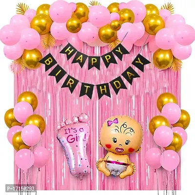 GROOVY DUDZ Birthday Decorations Combo Set- 45Pcs Kit, Happy Birthday Decoration Pink Kit 45 Pcs,1Pcs Happy Birthday Banner,40Pcs Metallic Balloons Pink Happy Birthday Decoration Kit for Girls