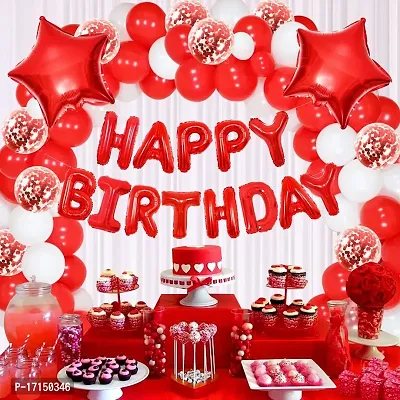 GROOVY DUDZ Happy birthday decoration items for girl,boy combo, Red  WHITE color set 40pcs balloons kit for girls,boys, confetti balloon, foil balloons, Red  Gold birthday decorations-thumb3