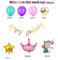 GROOVY DUDZ Unicorn Theme Birthday Decorations Combo Set- 40Pcs Kit with Happy Birthday Bunting, Head Foil, Metallic Balloons - Happy Birthday Decoration Kit for Girls / Unicorn Birthday Decorations-thumb1
