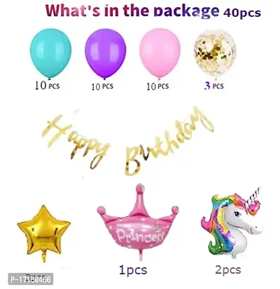 GROOVY DUDZ Unicorn Theme Birthday Decorations Combo Set- 40Pcs Kit with Happy Birthday Bunting, Head Foil, Metallic Balloons - Happy Birthday Decoration Kit for Girls / Unicorn Birthday Decorations-thumb2