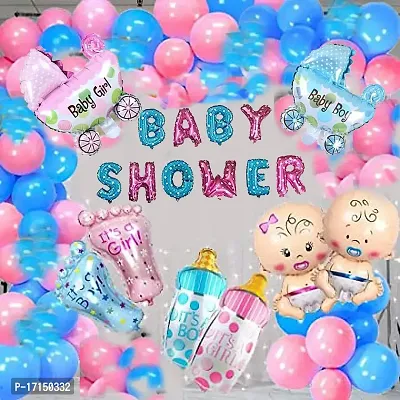 GROOVY DUDZ Baby Shower Combo Decorations Set-50Pcs Baby Shower Balloon, Latex, glue dot, Baby with for Maternity, Pregnancy Photoshoot Material Items Supplies