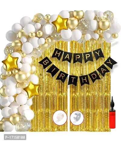 GROOVY DUDZ Birthday Decoration Kit for Boys - 61Pcs White Golden Metallic Birthday balloons for Boys, Girls Decoration