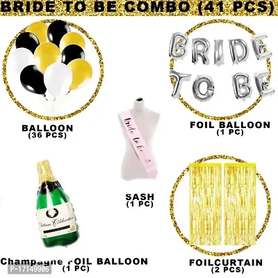 GROOVY DUDZ Bride To Be Decoration Set Combo, 41Pcs Bridal Shower Decorations Kit With Silver Foil Balloons, Foil Curtains, Bride To Be Props For Bachelorette Party-thumb3