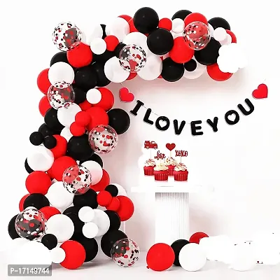 Valentines Day Decoration Kit - Pack of 55 Valentines Day Balloon Decoration Items, Valentines Gift for Boyfriend, Girlfriend, Anniversary and Wedding Decoration (Red, White, Black Pack of 55)