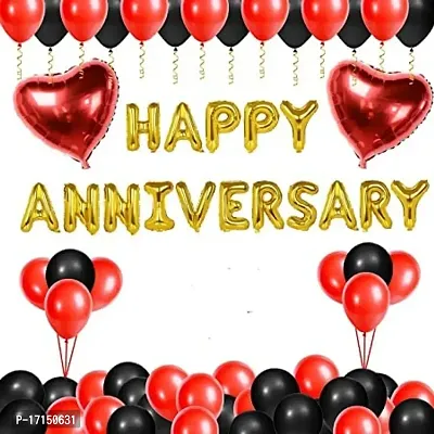 Happy Anniversary Decoration Kit For Home -58 Items Black Red Combo Set, Balloons, Foil Balloons-thumb0