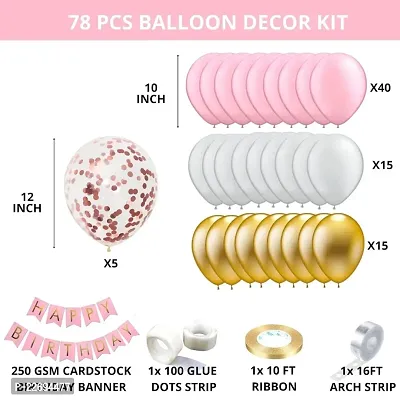 Birthday Decoration for Girls, Boys Garland Kit with Happy Birthday Banner - Golden White  Pink Balloon, 16feet Balloon Arch Tape With 100 Glue Drop Strip, 78 Pieces-thumb2