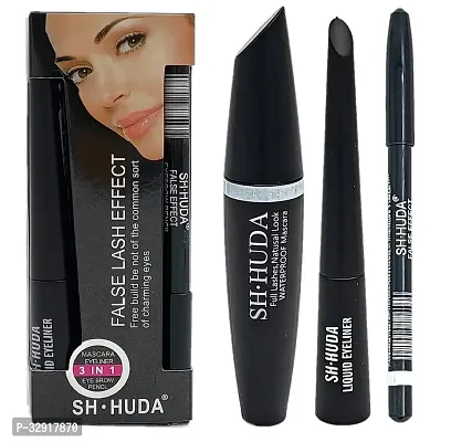 Professional Beauty 3 in 1 Mascara Eyeliner Combo with Eyebrow Pencil Makeup Kit for Girls