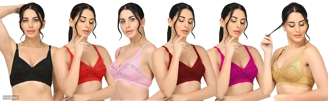 Stylish Net Solid Bras For Women Pack of 6-thumb0