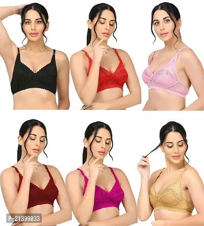 Stylish Net Solid Bras For Women Pack of 6