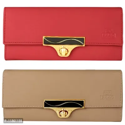RAAQ Women's Clutches Wallet Handpurses Handbags Red&Beige-thumb0