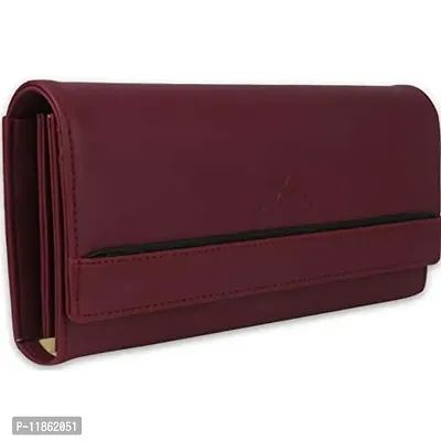 YESSBENZA Women's and Girls Artificial Synthetics Faux Leather Tow Fold Hand Clutch Wallet Hand Bags Purses, Rose (YKFC-503MAROON)-thumb0
