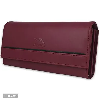 YESSBENZA Women's and Girls Artificial Synthetics Faux Leather Tow Fold Hand Clutch Wallet Hand Bags Purses, Rose (YKFC-503MAROON)-thumb5