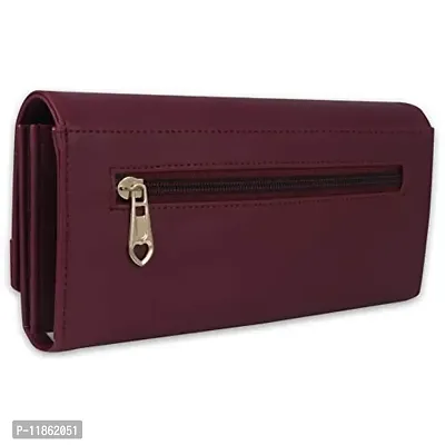 YESSBENZA Women's and Girls Artificial Synthetics Faux Leather Tow Fold Hand Clutch Wallet Hand Bags Purses, Rose (YKFC-503MAROON)-thumb3