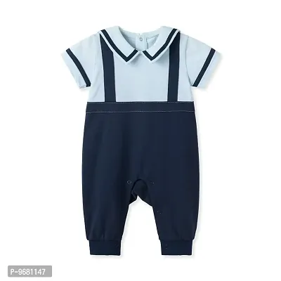 Xivir Unisex Baby Jumpsuit Infant Boys Girls Cotton Romper One-Piece Coverall Baptism Outfit (6 Months - 12 Months, Sky and Navy Blue)-thumb3