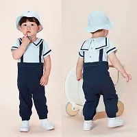 Xivir Unisex Baby Jumpsuit Infant Boys Girls Cotton Romper One-Piece Coverall Baptism Outfit (6 Months - 12 Months, Sky and Navy Blue)-thumb3