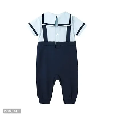 Xivir Unisex Baby Jumpsuit Infant Boys Girls Cotton Romper One-Piece Coverall Baptism Outfit (6 Months - 12 Months, Sky and Navy Blue)-thumb0