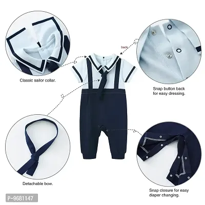 Xivir Unisex Baby Jumpsuit Infant Boys Girls Cotton Romper One-Piece Coverall Baptism Outfit (6 Months - 12 Months, Sky and Navy Blue)-thumb2