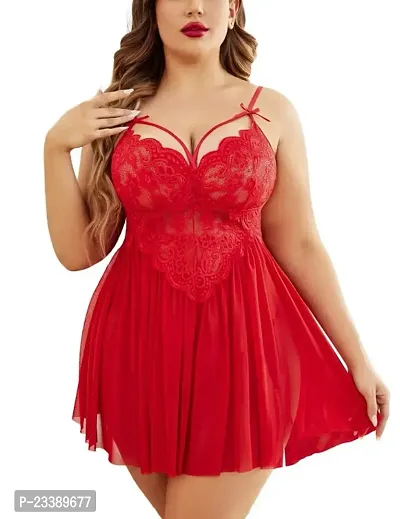 Xivir Women Lace Plus Size Babydoll Nightwear Pleated Style Lingerie with Panty-thumb0