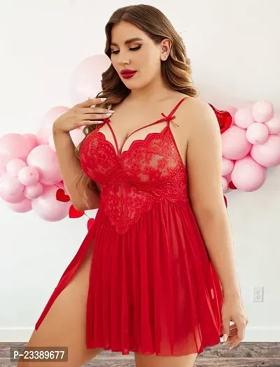 Xivir Women Lace Plus Size Babydoll Nightwear Pleated Style Lingerie with Panty-thumb2